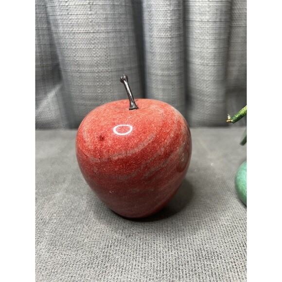 VTG Italian Marble Alabaster Stone Fruit Red Apple Green Pear Stem Lot - Picture 4 of 16